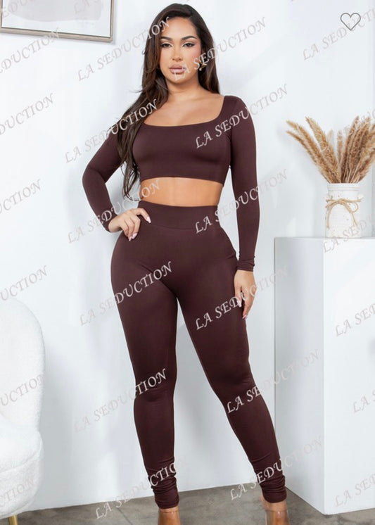 Amberly Two Piece Set-Brown